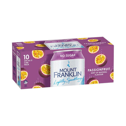 Mount Franklin Lightly Sparkling Water Passionfruit Multipack Cans 375ml - 10 Pack