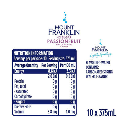 Mount Franklin Lightly Sparkling Water Passionfruit - 10 Pack