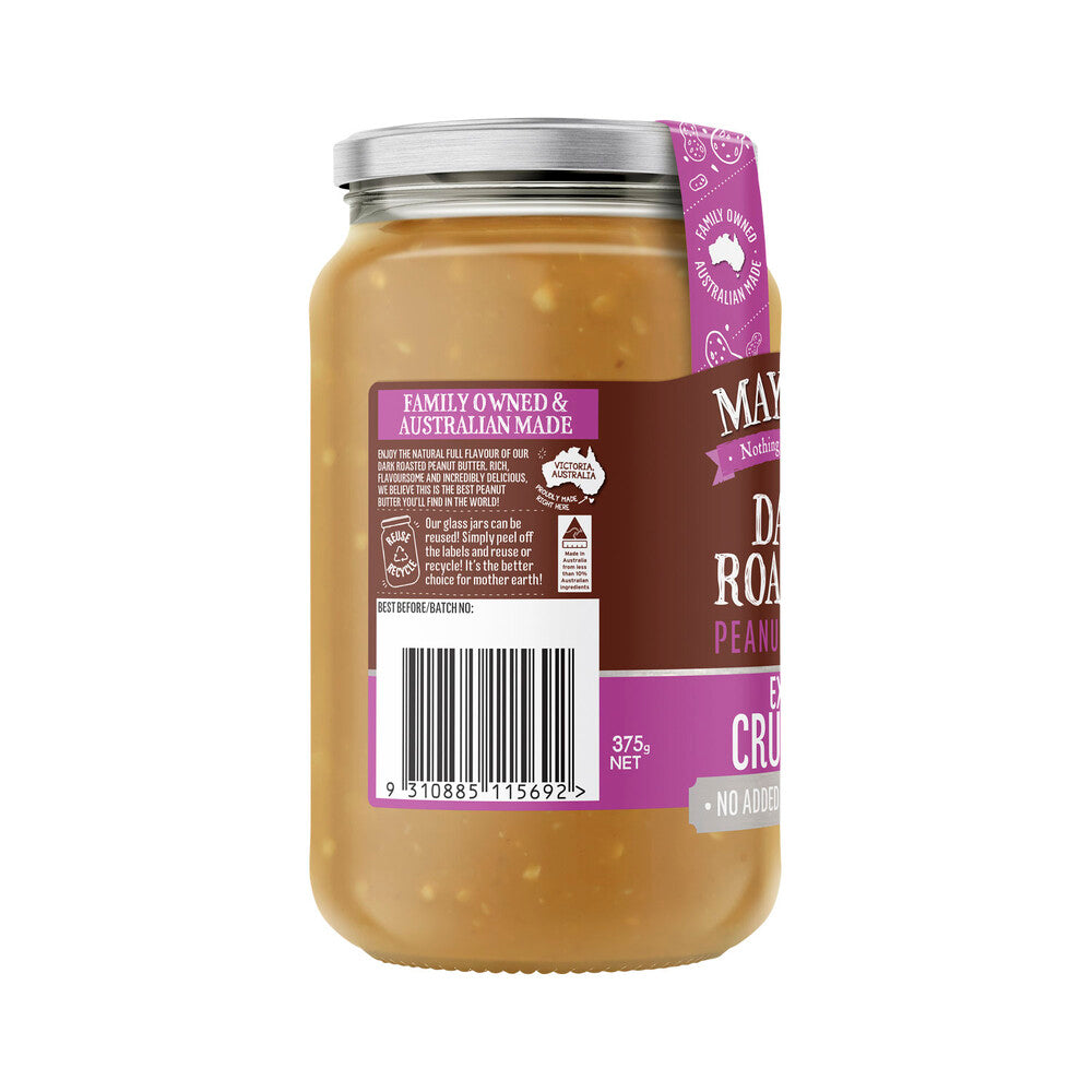Mayvers Dark Roasted Extra Crunchy Natural Peanut Butter - 375g