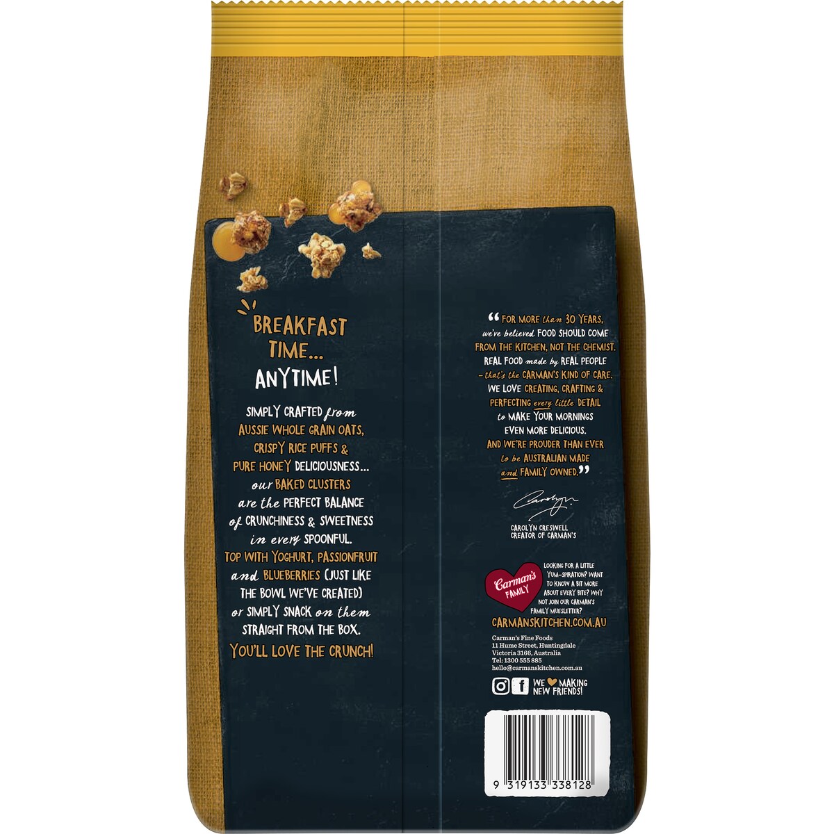 Carmans Clusters Aussie Oat Honey Crunch 800g