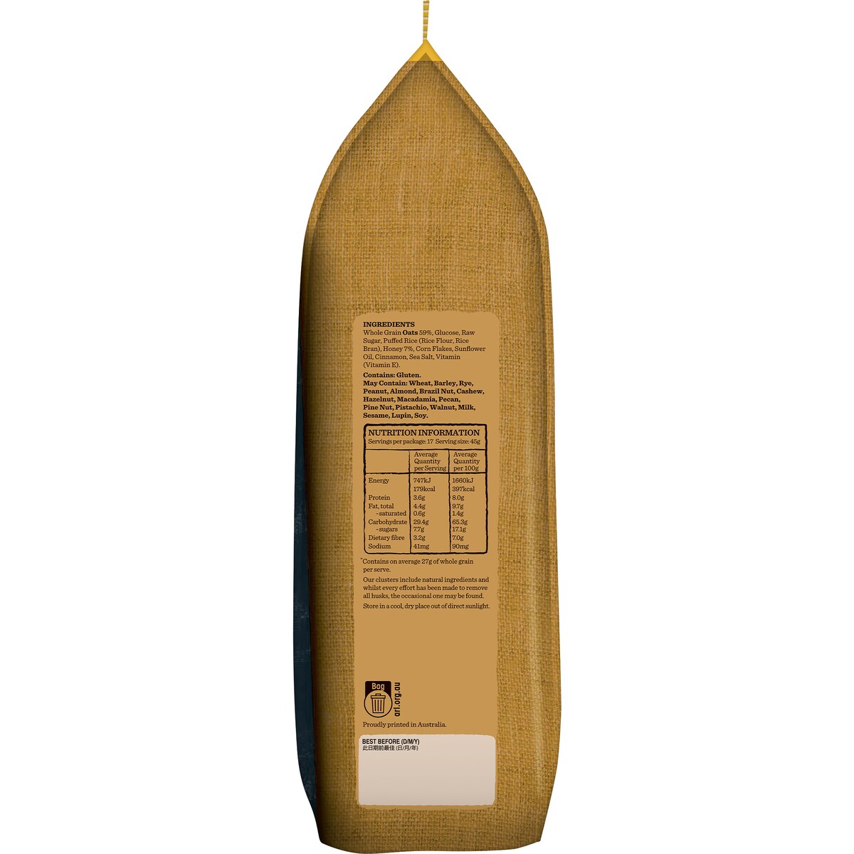 Carmans Clusters Aussie Oat Honey Crunch 800g