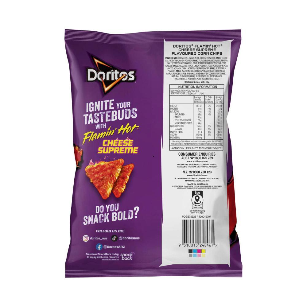 Doritos Corn Chips Share Pack Flaming Hot Cheese Supreme - 150g