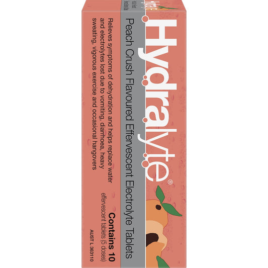 Hydralyte Effervescent Electrolyte Tablets Peach Crush 10 pack