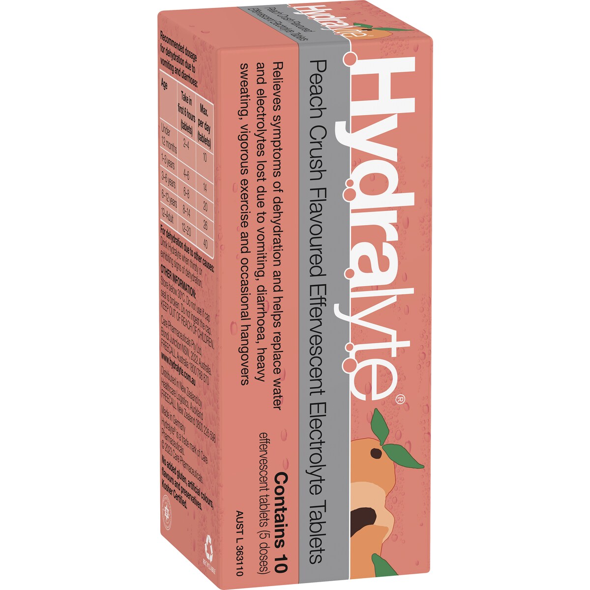 Hydralyte Effervescent Electrolyte Tablets Peach Crush 10 pack