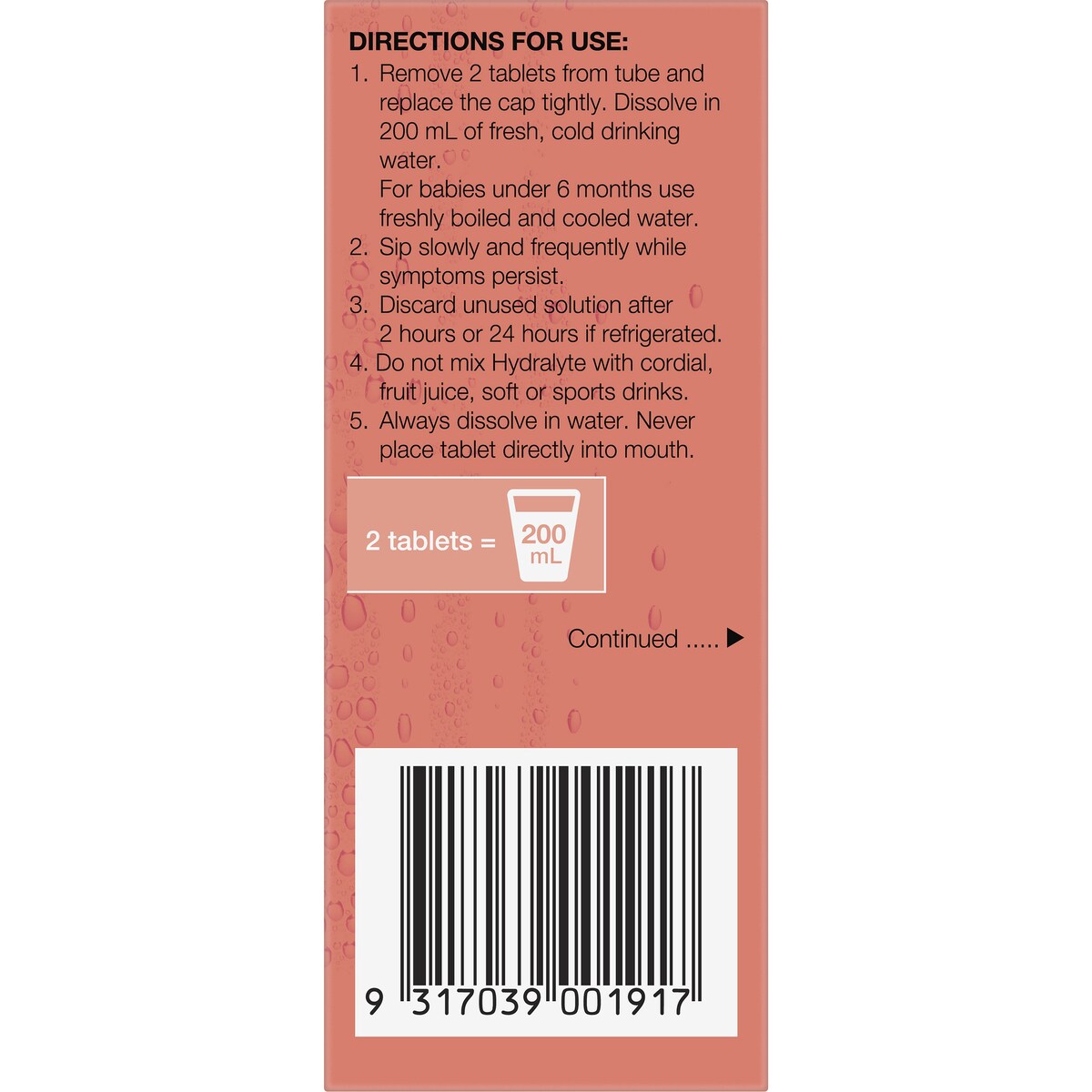 Hydralyte Effervescent Electrolyte Tablets Peach Crush 10 pack