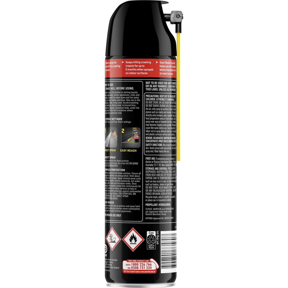 Mortein Powergard Crawling Insect Spray Easy Reach w/ Germ Kill 320g
