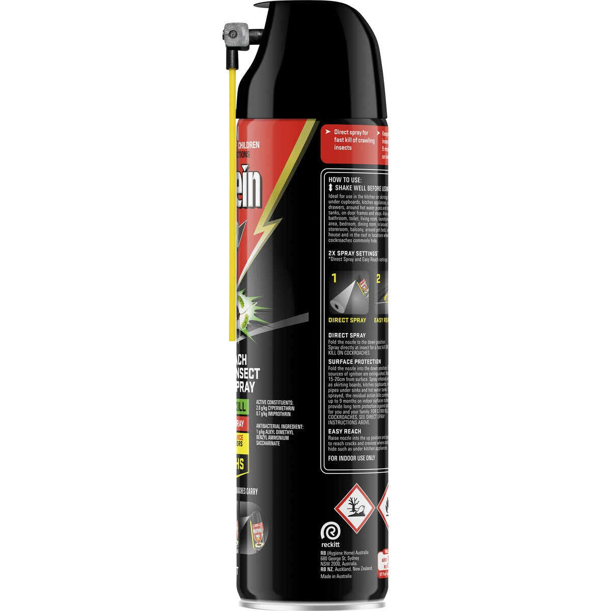 Mortein Powergard Crawling Insect Spray Easy Reach w/ Germ Kill 320g