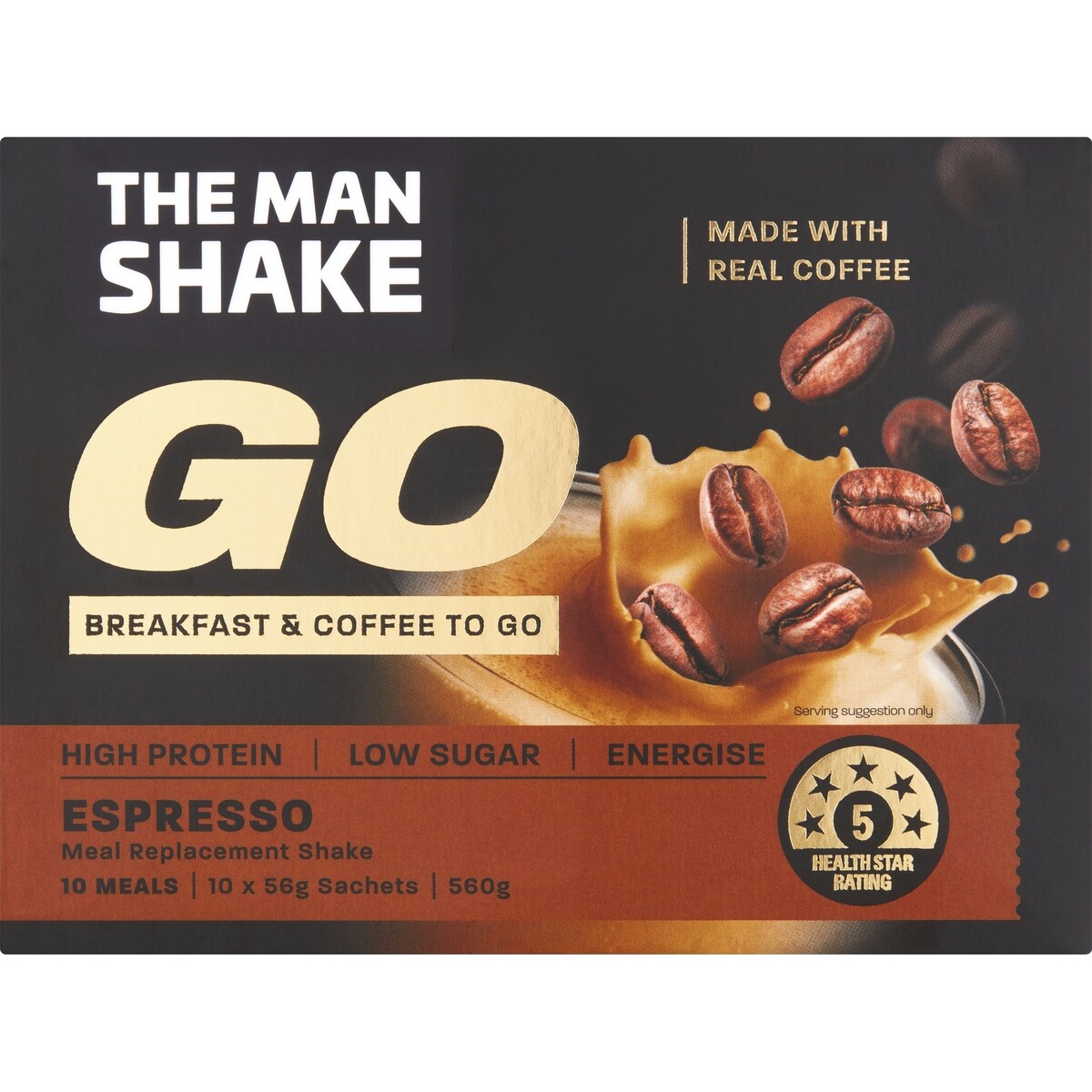 The Man Shake Go Breakfast & Coffee To Go Espresso 10 Pack