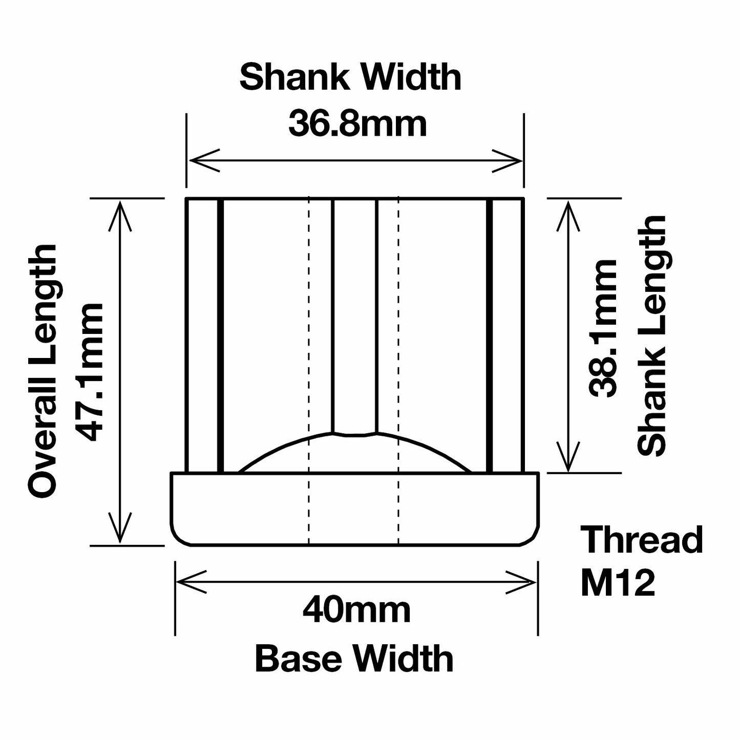 Richmond Square Threaded Tube Insert - M12 - 40mm - 500kg - 2 Pack