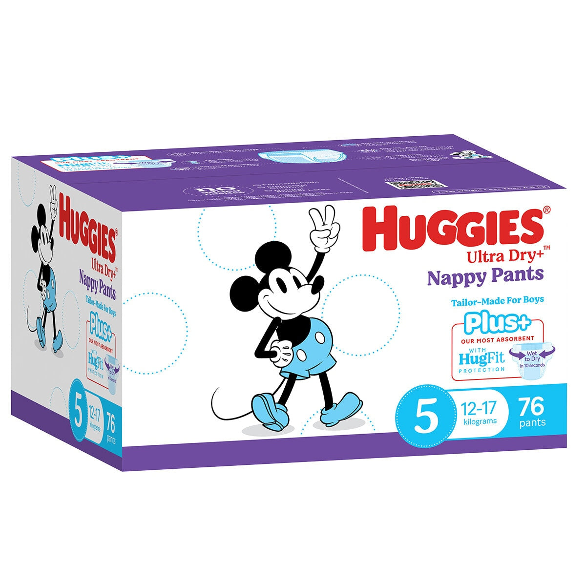 Huggies Boys Absorbent Ultra Dry Nappy Pants Plus Size 5 Walker 76 Nappies