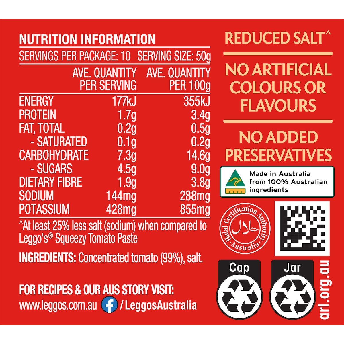 Leggos Australian Grown Tomato Paste Triple Concentrate 500g