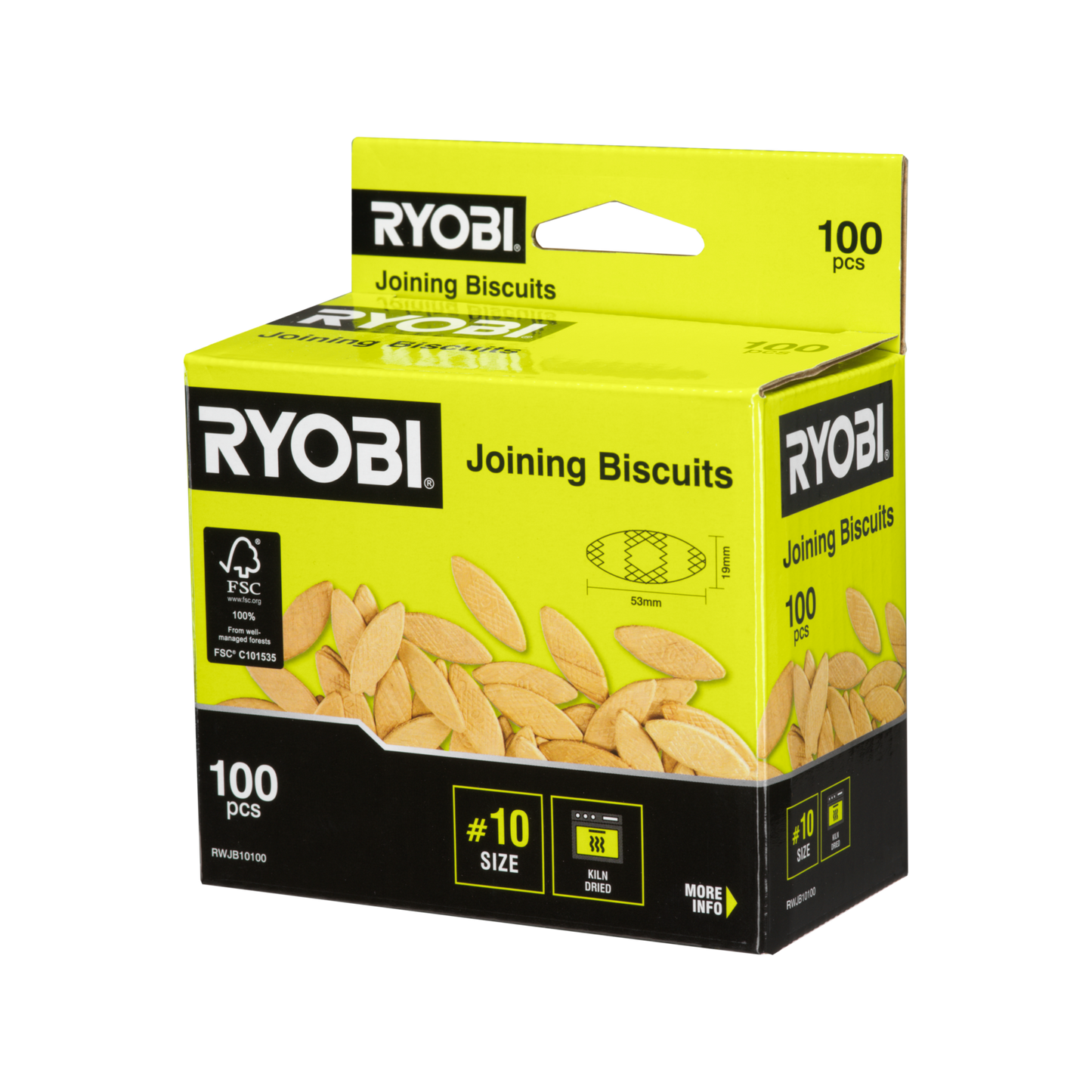 Ryobi Wood Joining Biscuits - No.10 - 53 x 1 x 19mm - 100 Pack