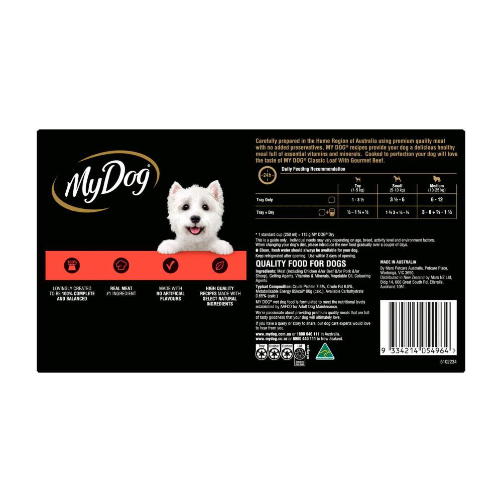My Dog Adult Wet Dog Food assic Loaf With Gourmet Beef 24x100g Trays - 24 pack