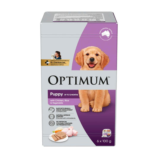 Optimum Puppy Wet Dog Food With Chicken Rice & Vegetables 6x100g Trays - 6 pack