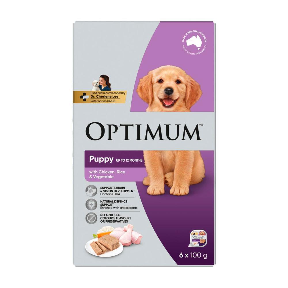 Optimum Puppy Wet Dog Food With Chicken Rice & Vegetables 6x100g Trays - 6 pack