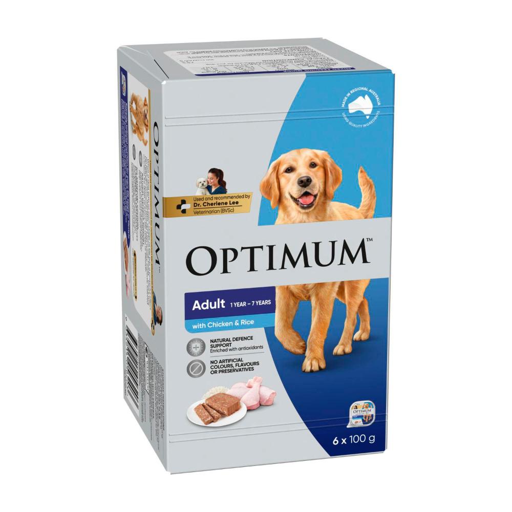 Optimum Adult Wet Dog Food With Chicken & Rice 6x100g Trays - 6 pack