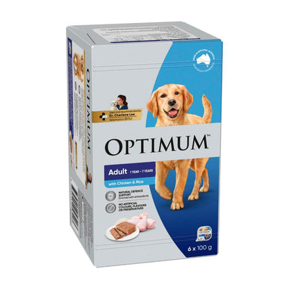 Optimum Adult Wet Dog Food With Chicken & Rice 6x100g Trays - 6 pack