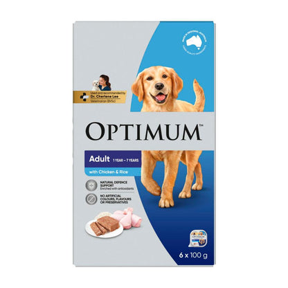 Optimum Adult Wet Dog Food With Chicken & Rice 6x100g Trays - 6 pack