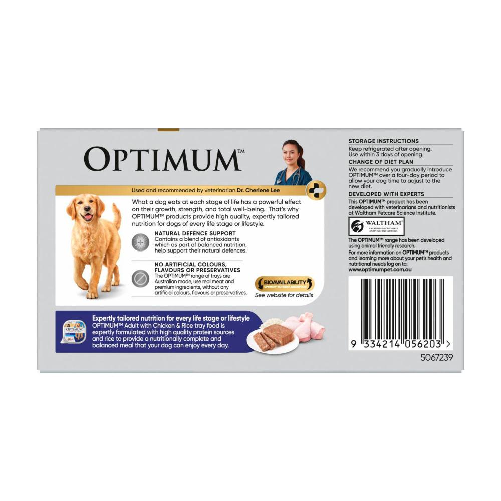 Optimum Adult Wet Dog Food With Chicken & Rice 6x100g Trays - 6 pack