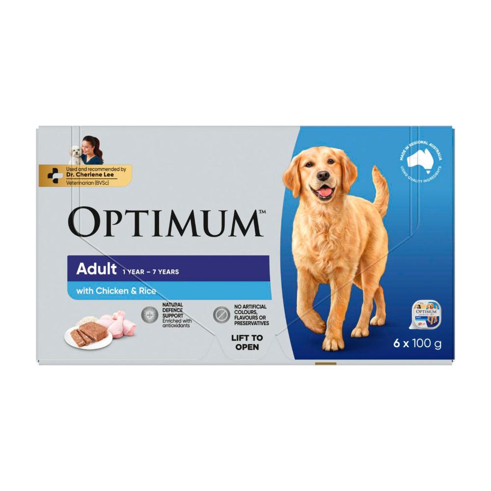 Optimum Adult Wet Dog Food With Chicken & Rice 6x100g Trays - 6 pack