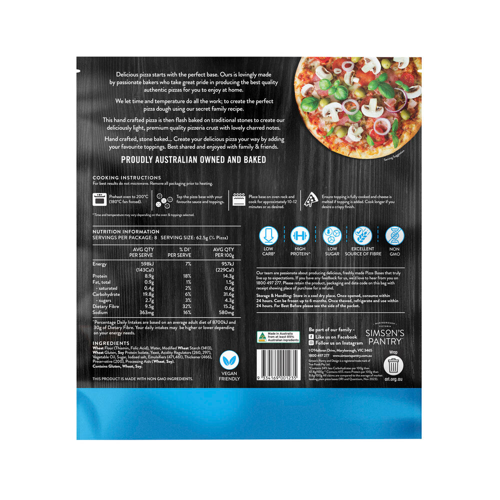 Simson's Pantry High Protein Pizza Base 2 Pack - 500g