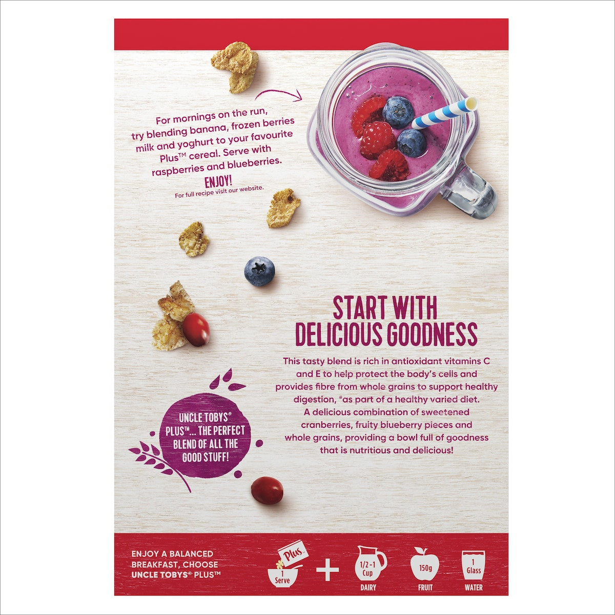 Uncle Tobys Plus Cereal Cranberries & Blueberries 1.15kg