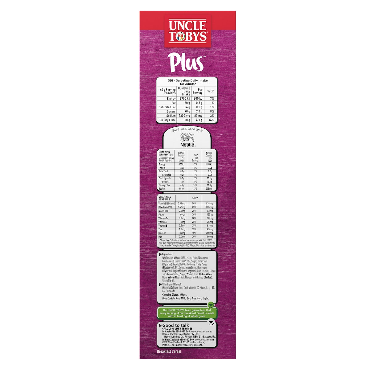 Uncle Tobys Plus Cereal Cranberries & Blueberries 1.15kg