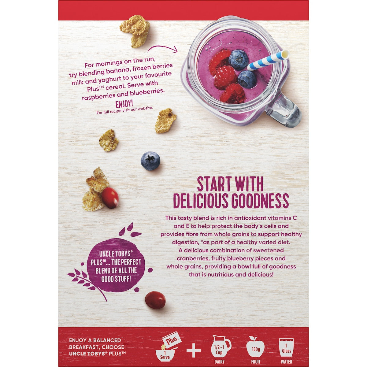 Uncle Tobys Plus Cereal Cranberries & Blueberries 1.15kg