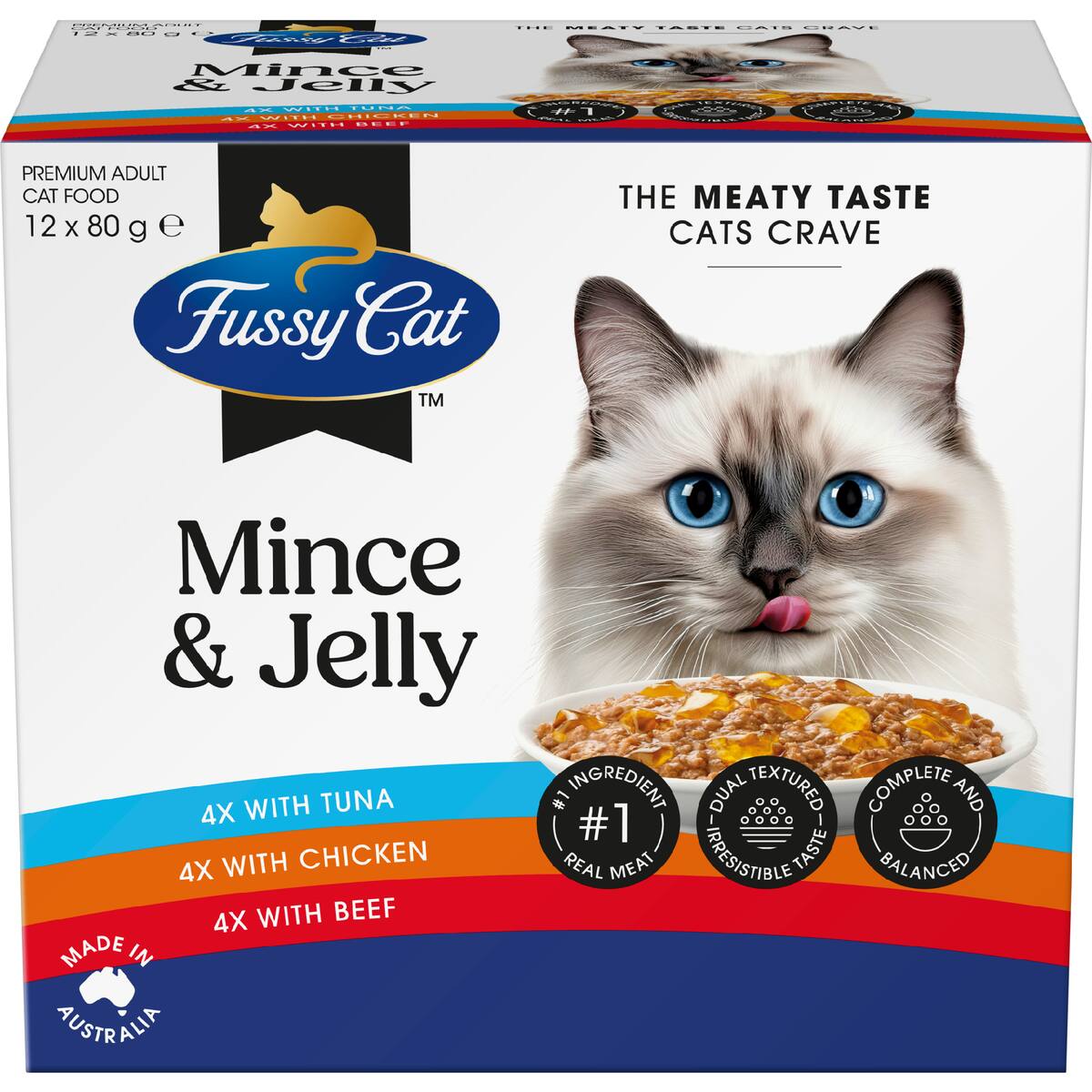Fussy Cat Adult Grainfree Mince & Jelly Pouches Cat Wet Food 80g X 12 Pack