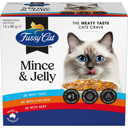 Fussy Cat Adult Grainfree Mince & Jelly Pouches Cat Wet Food 80g X 12 Pack