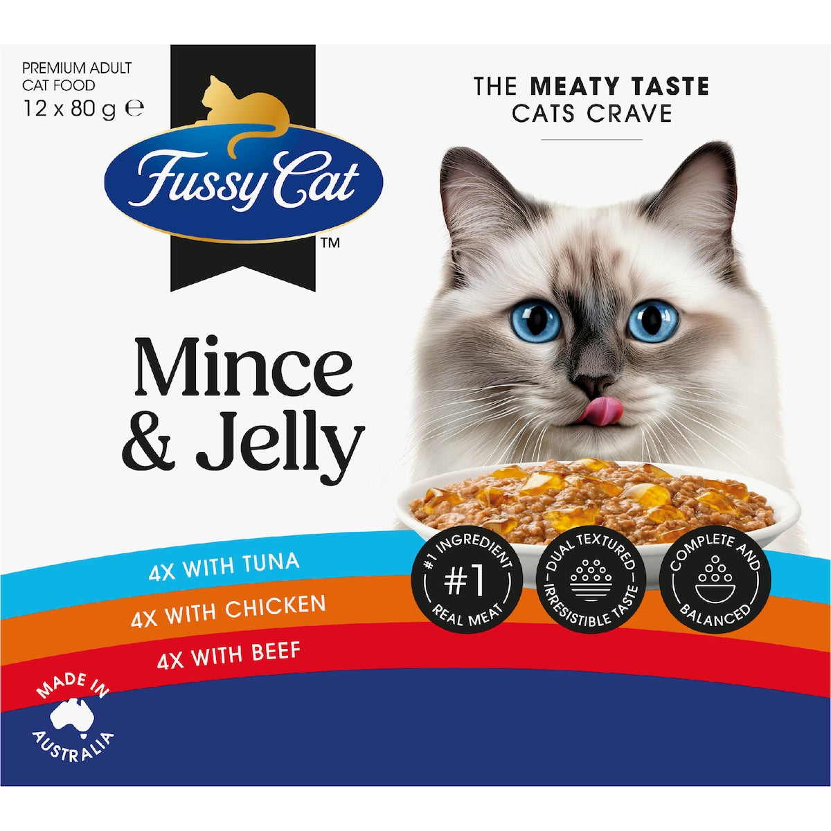 Fussy Cat Adult Grainfree Mince & Jelly Pouches Cat Wet Food 80g X 12 Pack