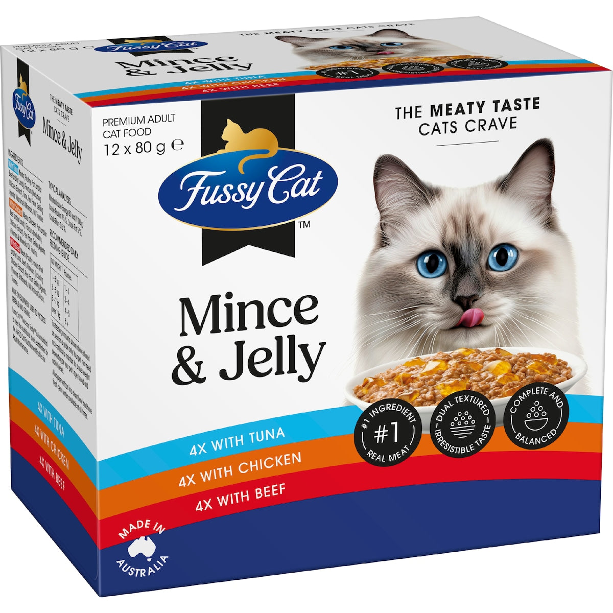 Fussy Cat Adult Grainfree Mince & Jelly Pouches Cat Wet Food 80g X 12 Pack