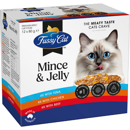 Fussy Cat Adult Grainfree Mince & Jelly Pouches Cat Wet Food 80g X 12 Pack