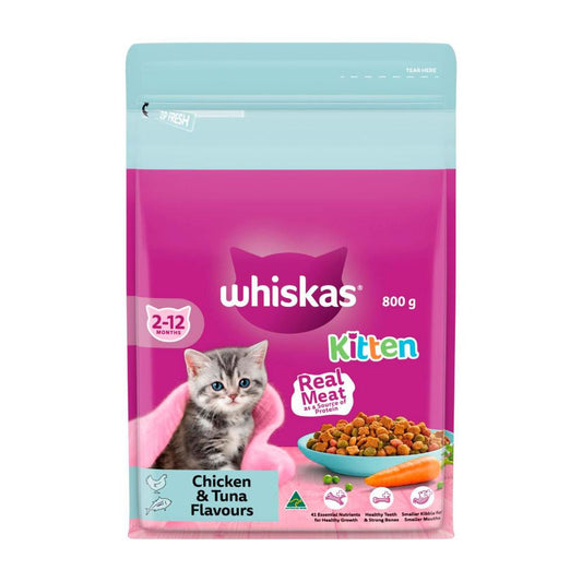 Whiskas Kitten Dry Cat Food Chicken & Tuna Flavours - 800g