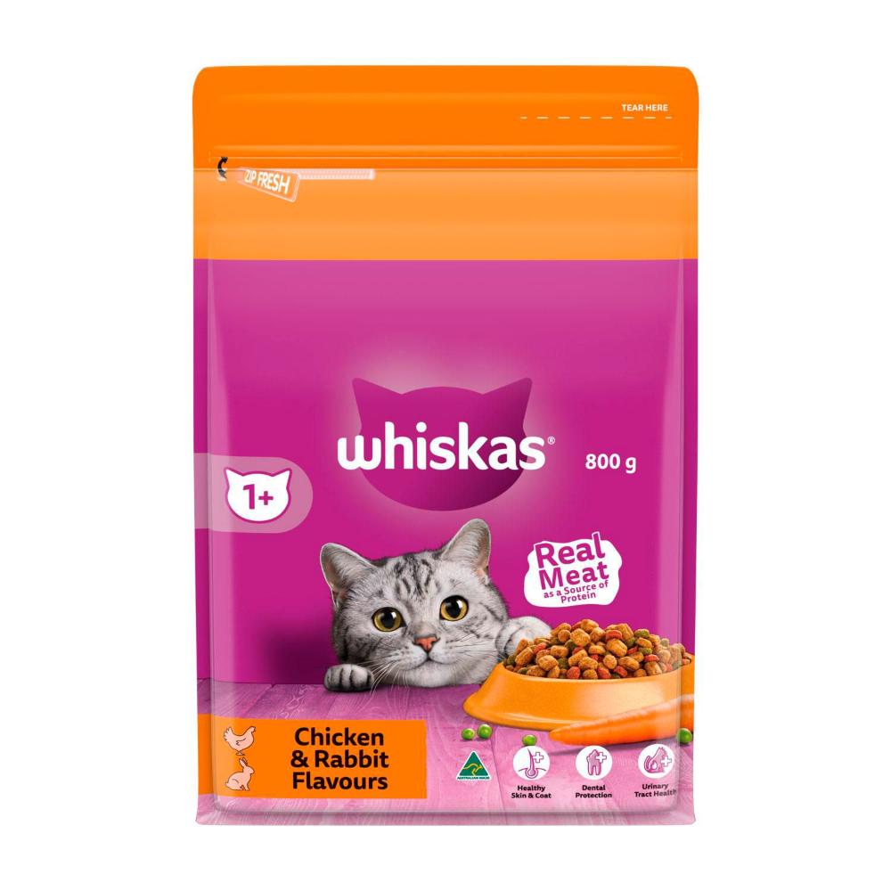 Whiskas Adult 1+ Years Dry Cat Food Chicken & Rabbit Flavour - 800g