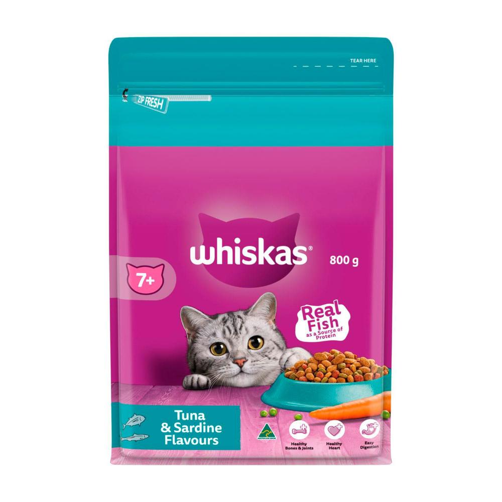 Whiskas Senior 7+ Years Dry Cat Food Tuna & Sardine Flavours - 800g