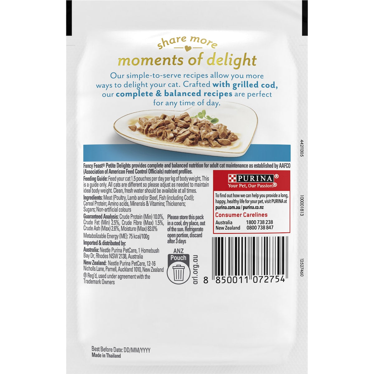 Fancy Feast Petite Delights With Grilled Cod Gourmet Wet Cat Food Pouch 50g