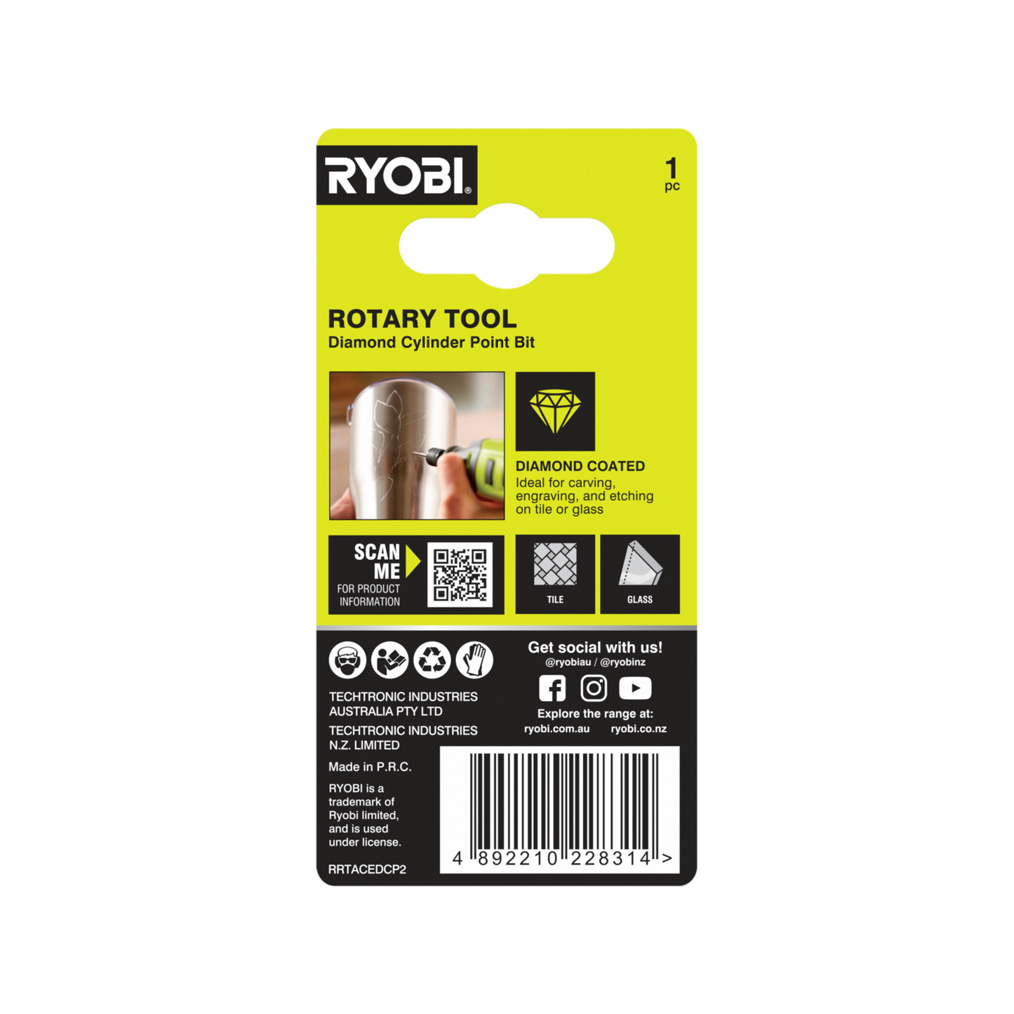 Ryobi Rotary Diamond Cylinder Point Bit - 1.5mm
