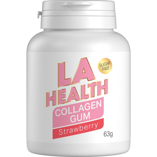La Health Collagen Chewing Gum Sugar Free Strawberry Bottle 63g