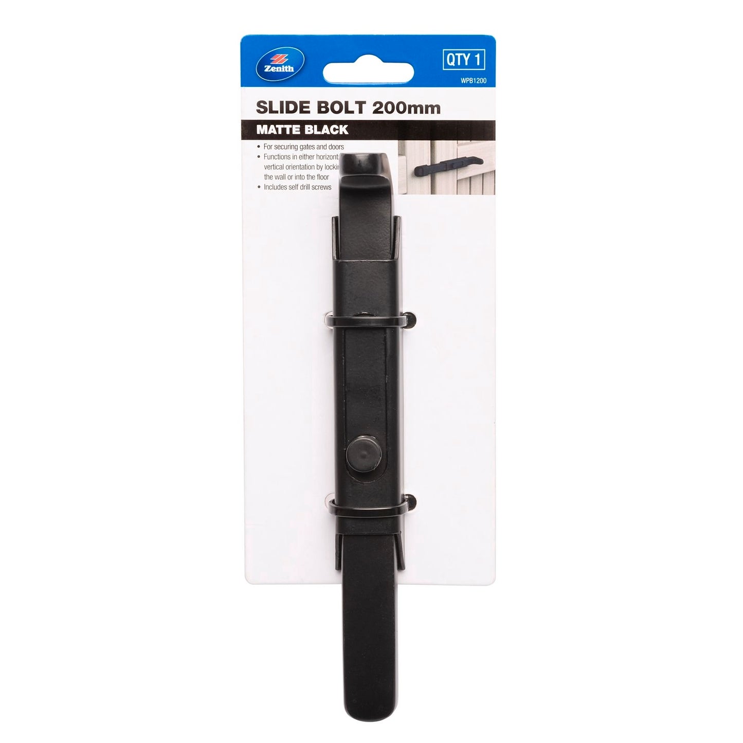 Zenith Slide Bolt - 200mm - Matte Black