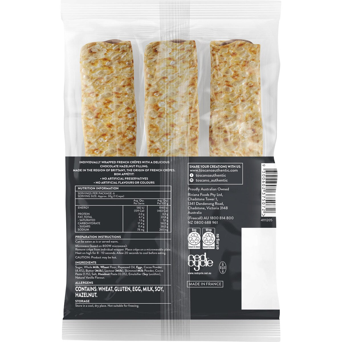 Toscano French Crepes Chocolate Hazelnut 180g
