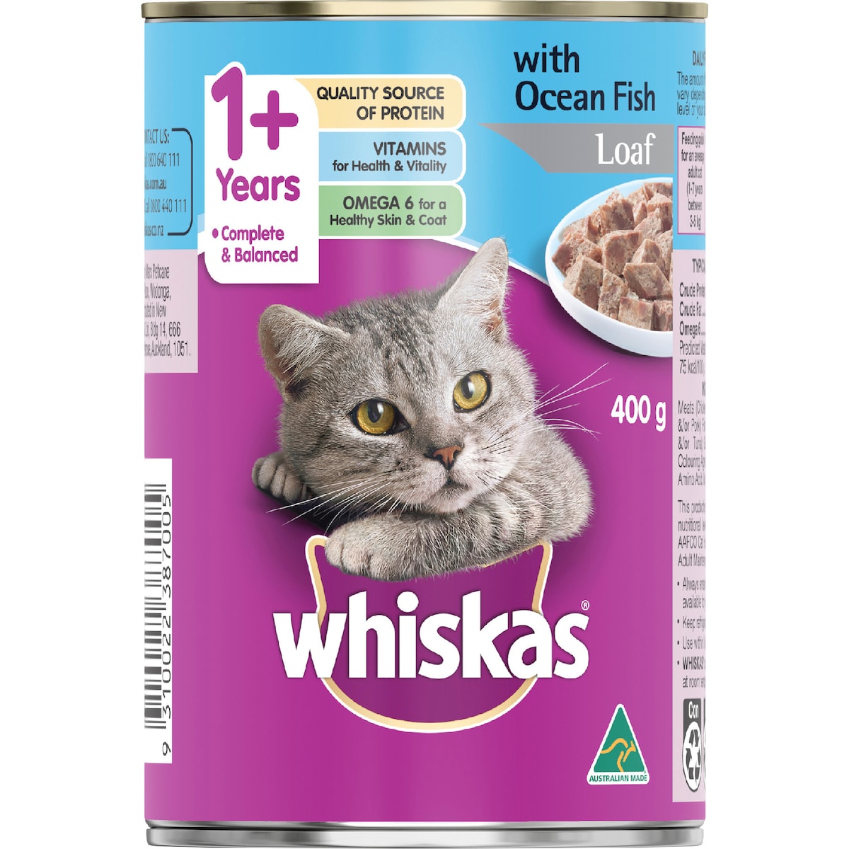 Whiskas 1+ Years Wet Cat Food Ocean Fish Loaf 400g