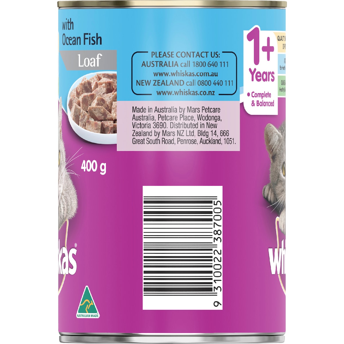Whiskas 1+ Years Wet Cat Food Ocean Fish Loaf 400g