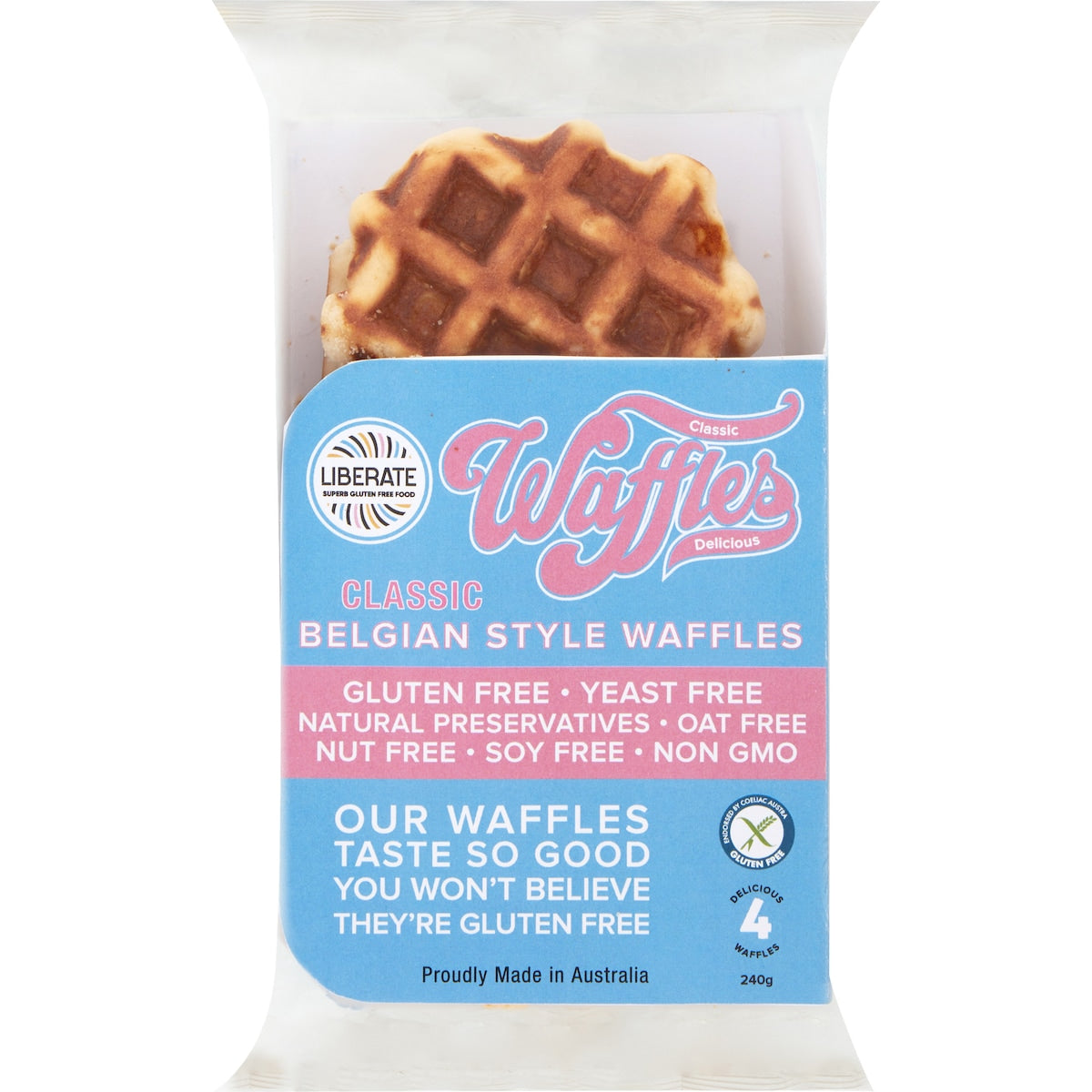 Liberate Classic Belgian Style Waffles 4 Pack