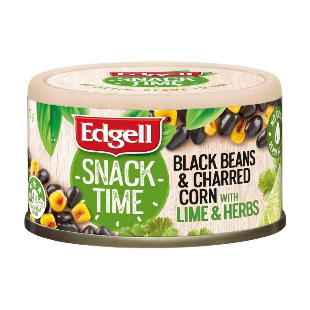 Edgell Snack Time Chargrilled Corn- Black Beans With Lime & Herbs - 70g