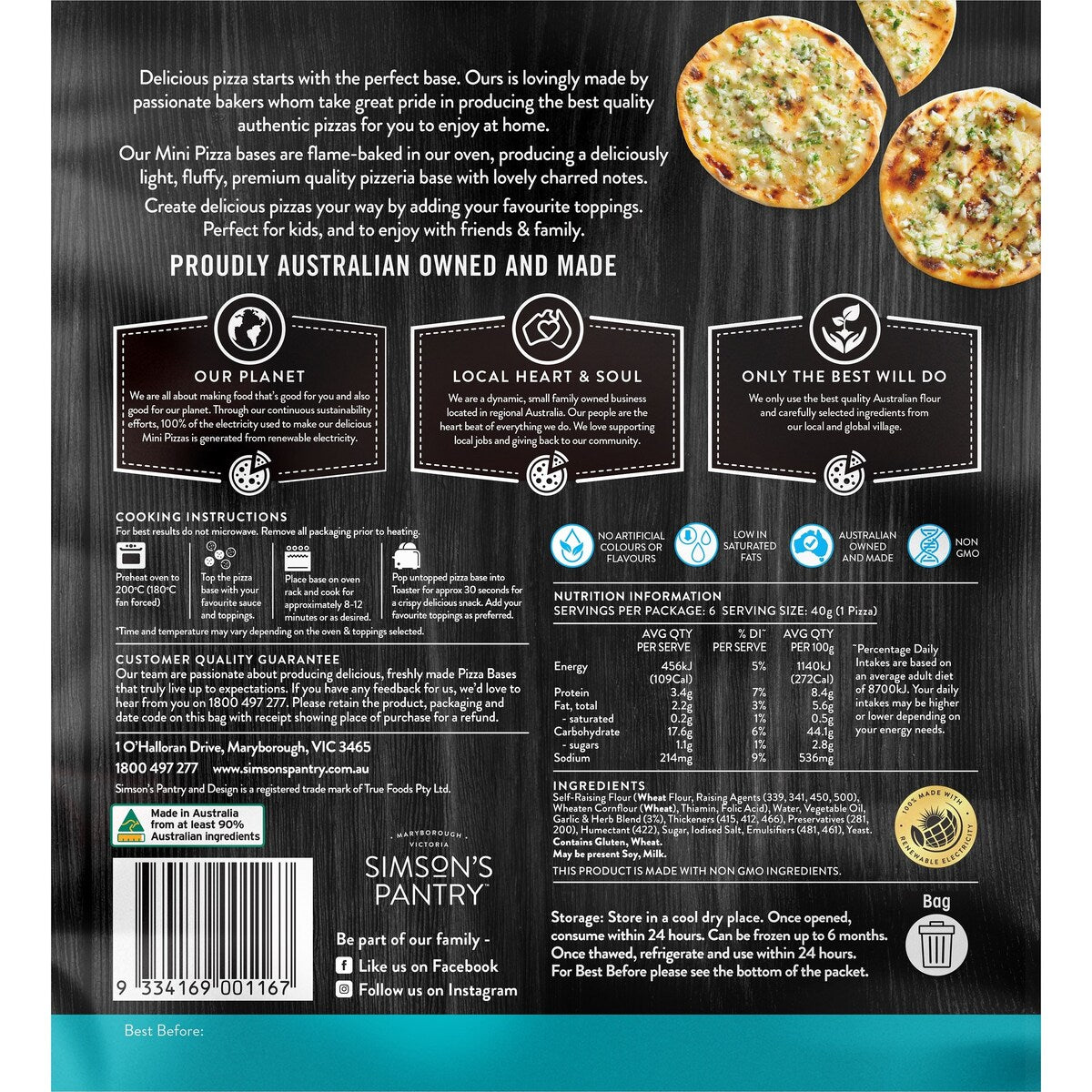 Simson's Pantry Mini Pizza Base Premium Garlic & Herb 6 Pack