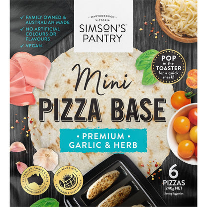 Simson's Pantry Mini Pizza Base Premium Garlic & Herb 6 Pack