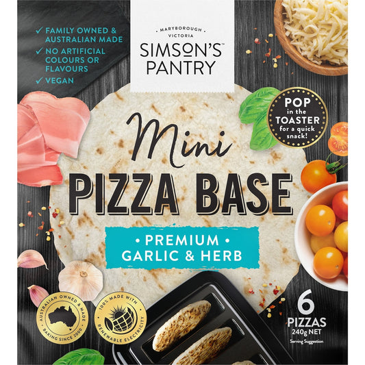 Simson's Pantry Mini Pizza Base Premium Garlic & Herb 6 Pack