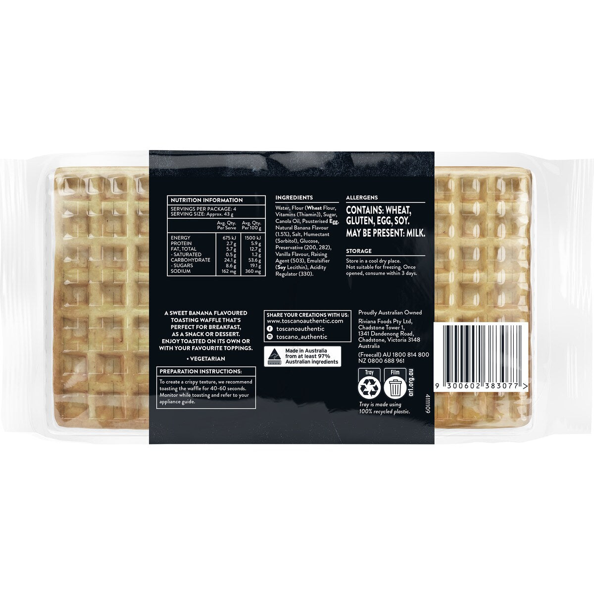 Toscano Toasting Waffles Banana Flavoured 172g