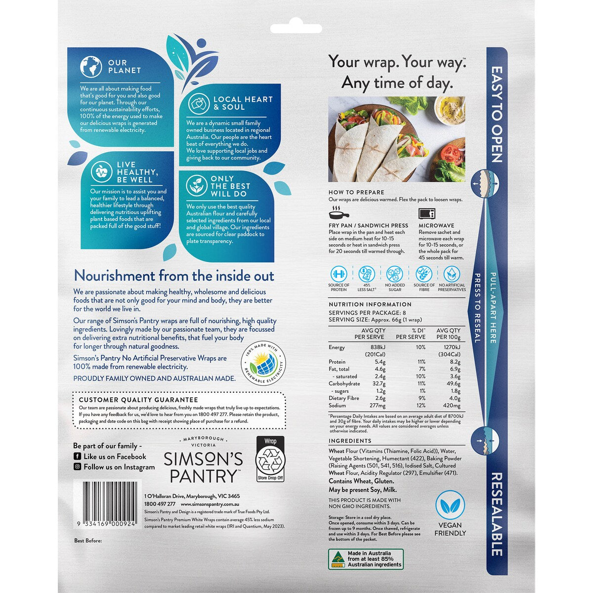 Simsons Pantry Premium White Large Wraps 8 Pack
